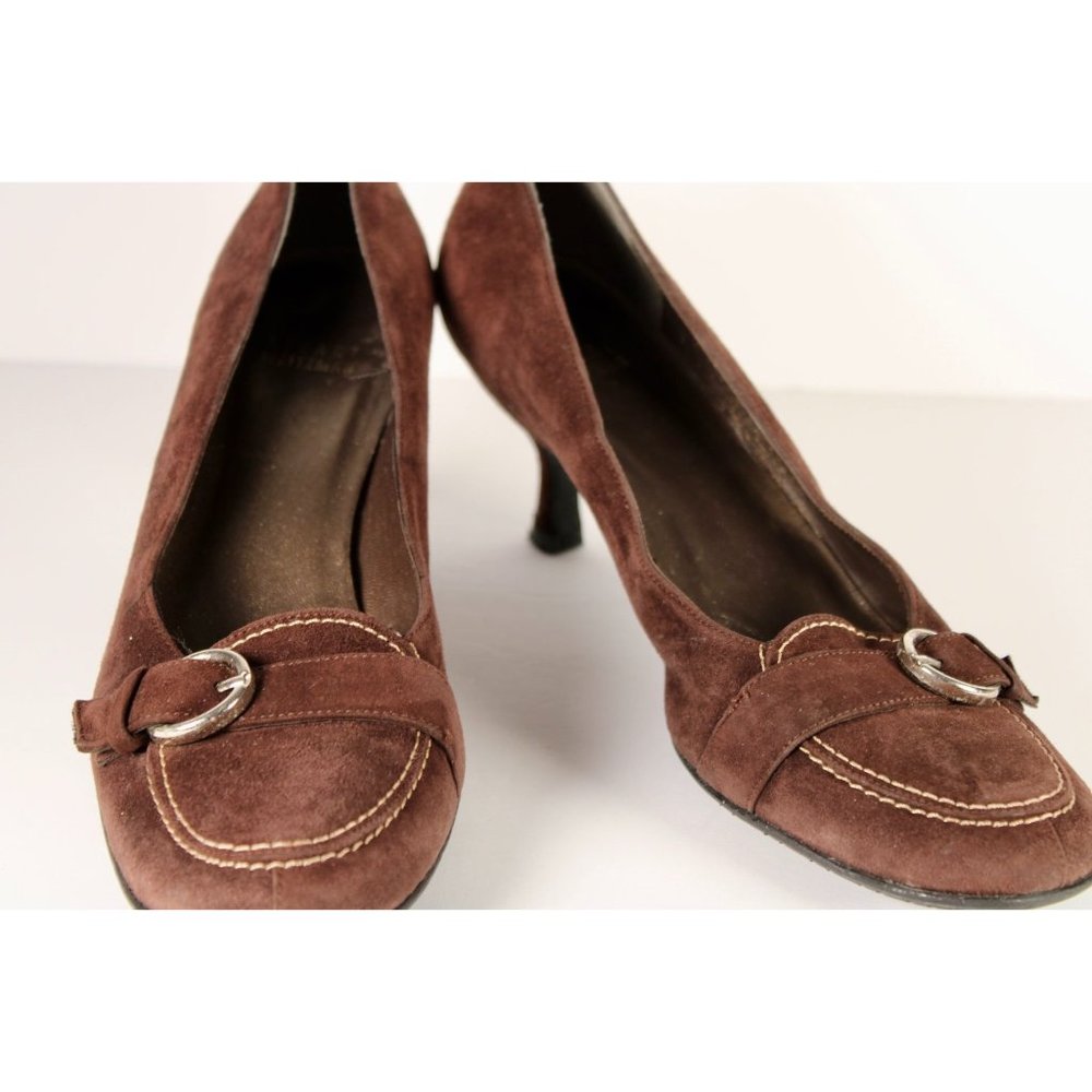 Stuart Weitzman Women's Shoes Pumps Size 8.5 Suede Brown Buckle Designer Luxury